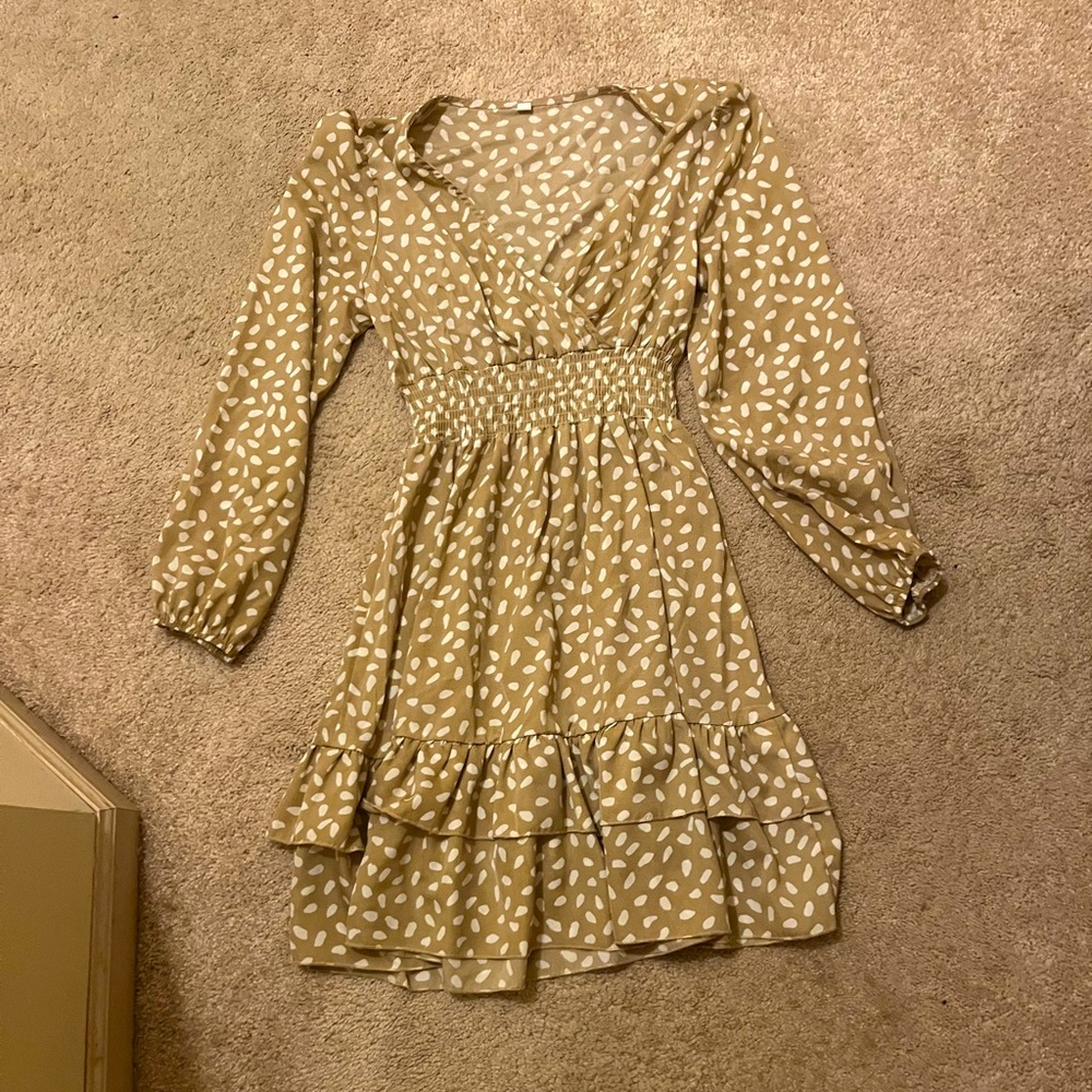 drown cream long sleeve dress, shein, small